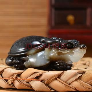 玉雕大师杨三喜 和田玉 糖白玉 俄料黑皮龙龟挂件45.949