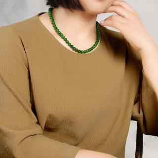 龍徽珠宝 和田玉项链 女款碧玉珠菠菜绿圆珠玉石项链 附证书情人节礼